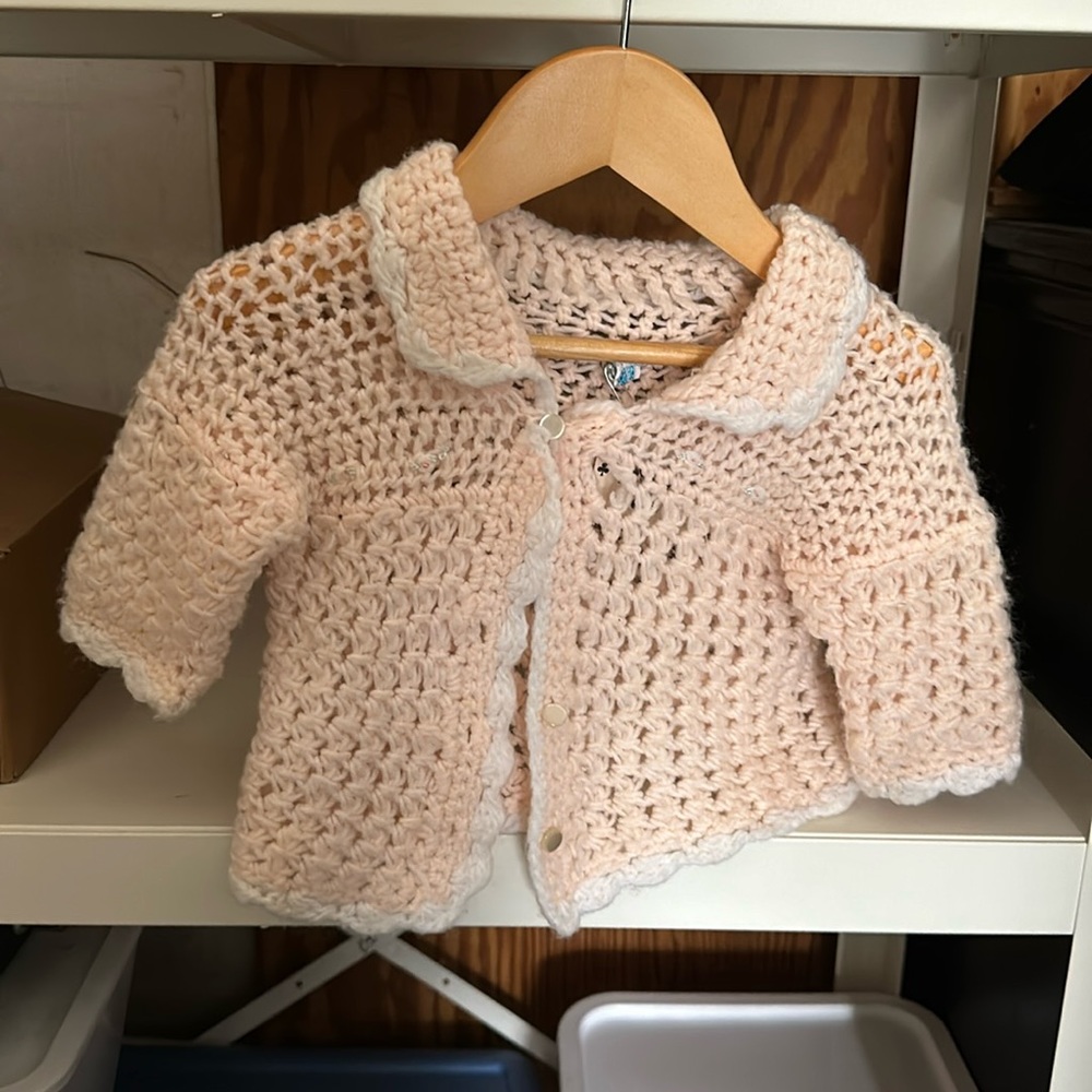 vintage pink and white baby sweater